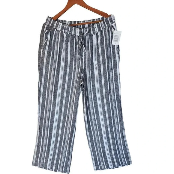 NWT Briggs Pants Women's Size XL Gray White Striped Wide Leg Pull On Linen Blend - Picture 3 of 11